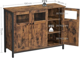 LEDREM Sideboard, Buffet Table, Storage Cabinet With Glass Doors, Dining Room, Living Room, Hallway, Kitchen, Steel Frame - thumbnail 2
