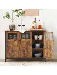 LEDREM Sideboard, Buffet Table, Storage Cabinet With Glass Doors, Dining Room, Living Room, Hallway, Kitchen, Steel Frame - thumbnail 7