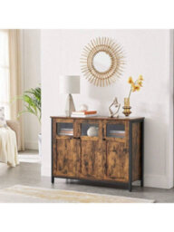 LEDREM Sideboard, Buffet Table, Storage Cabinet With Glass Doors, Dining Room, Living Room, Hallway, Kitchen, Steel Frame - thumbnail 8