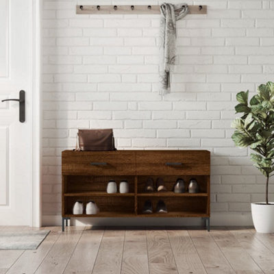 Berkfield Shoe Bench Brown Oak 102X35X55 Cm Engineered Wood - image 1