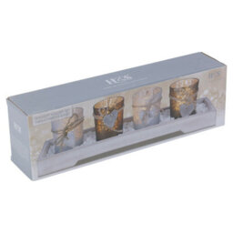 Urbn-Living Urbnliving 4 Tea Light Home Decor Holders  With Modern Wood Tray Decorative Stones Gift Set - thumbnail 4