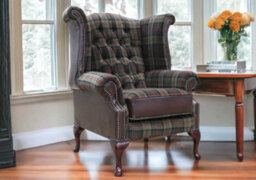 Chesterfield High Back Wing Chair Lana Moss Antique Brown Leather In Queen Anne Style - thumbnail 3