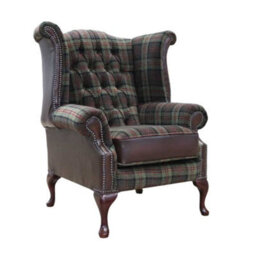 Chesterfield High Back Wing Chair Lana Moss Antique Brown Leather In Queen Anne Style - thumbnail 1
