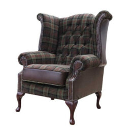 Chesterfield High Back Wing Chair Lana Moss Antique Brown Leather In Queen Anne Style - thumbnail 2