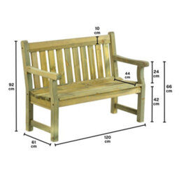 Leisurebench Darwin 2 Seat Garden Bench 120Cm Length  - Green Pine - thumbnail 7