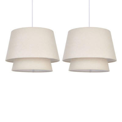 First Choice Lighting Set Of 2 Ambra - Two Tier Natural Linen Fabric Easy Fit Pendant Shades - image 1