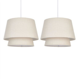 First Choice Lighting Set Of 2 Ambra - Two Tier Natural Linen Fabric Easy Fit Pendant Shades - thumbnail 1