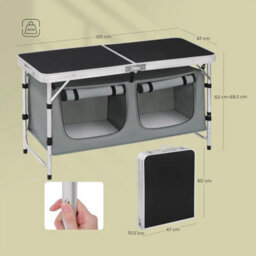Picnic Table Camping Folding Portable Dining Storage Garden Outdoor Black - thumbnail 6