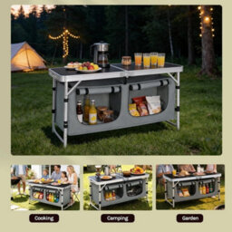 Picnic Table Camping Folding Portable Dining Storage Garden Outdoor Black - thumbnail 4