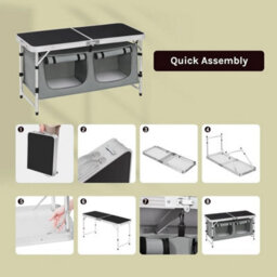 Picnic Table Camping Folding Portable Dining Storage Garden Outdoor Black - thumbnail 5