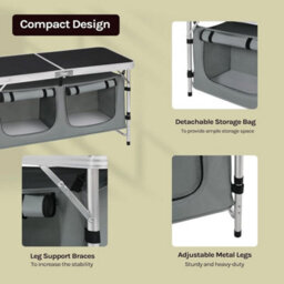 Picnic Table Camping Folding Portable Dining Storage Garden Outdoor Black - thumbnail 3