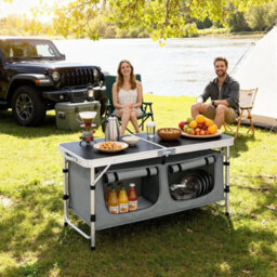 Picnic Table Camping Folding Portable Dining Storage Garden Outdoor Black