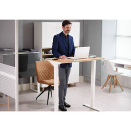 Dellonda Single Motor Height Adjustable Electric Sit & Stand Office Desk - Oak - thumbnail 7