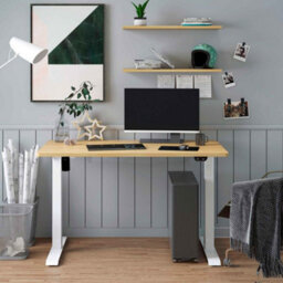 Dellonda Single Motor Height Adjustable Electric Sit & Stand Office Desk - Oak - thumbnail 2
