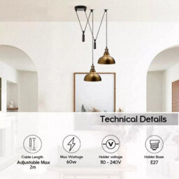 2 Head Lamp Ceiling Pendant Light Adjustable Cord Shade - thumbnail 2