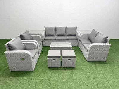 Fimous Pe Rattan Garden Furniture Set Adjustable Chair Sofa 2 Seater Sofa Lounge Set Oblong Coffee Table 2 Stools 2 Side Table - image 1