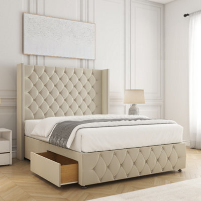 Bsspoke Mayfair Divan Bed Cream Plush Velvet 54Inch Headboard & Footboard 2Drawers Footend No Mattress In 4Ft 4Ft6 5Ft 6Ft - image 1