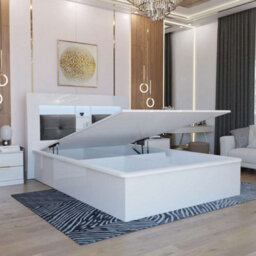 Sliding Wardrobes 4 u LTD Sliding Wardrobes 4U Helston High Gloss Ottoman Storage Bed In Double And King Size, Available In Three Colors - Grey Doublebed - thumbnail 3