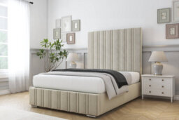 "Sloomy Langston Cream Plush Bed Frame With Mattress With 50"" Upholstered Headboard 4' Small Double" - thumbnail 2