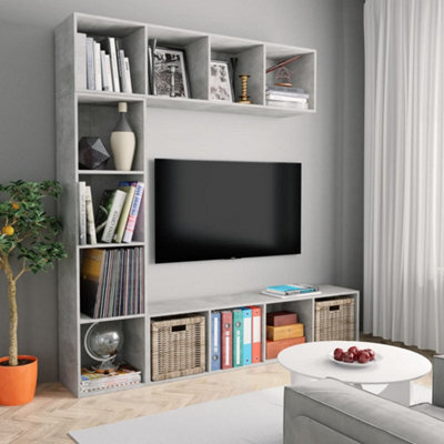 Berkfield 3 Piece Book/tv Cabinet Set Concrete Grey 180X30X180 Cm - image 1