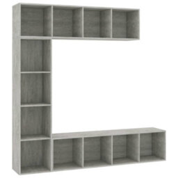 Berkfield 3 Piece Book/tv Cabinet Set Concrete Grey 180X30X180 Cm - thumbnail 2