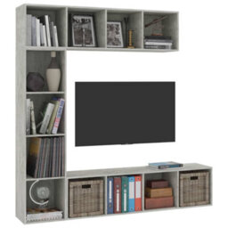 Berkfield 3 Piece Book/tv Cabinet Set Concrete Grey 180X30X180 Cm - thumbnail 3