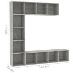 Berkfield 3 Piece Book/tv Cabinet Set Concrete Grey 180X30X180 Cm - thumbnail 6