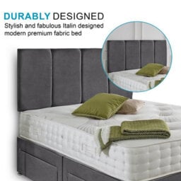 Dining Tables Zanzibar Headboard Divan Set , 2 Drawer On Same Side With Sprung 1500 Comfort Mattress - Plush Steel - King - thumbnail 3