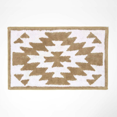 Homescapes Natural And White Bath Mat 100% Cotton Aztec Design, 50 X 80 Cm - image 1