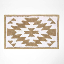 Homescapes Natural And White Bath Mat 100% Cotton Aztec Design, 50 X 80 Cm