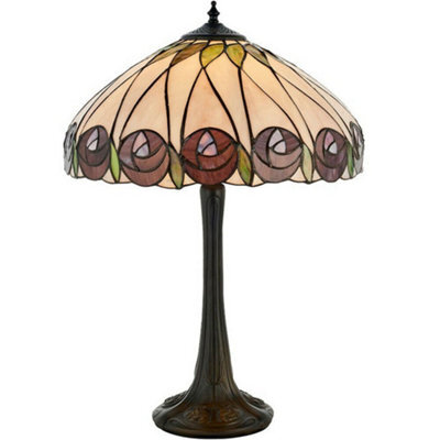 Tiffany Glass Table Lamp Light Dark Bronze & Mackintosh Red Rose Shade I00205 - image 1