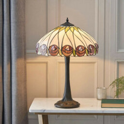 Tiffany Glass Table Lamp Light Dark Bronze & Mackintosh Red Rose Shade I00205 - thumbnail 3