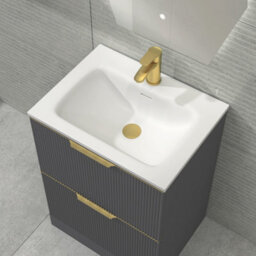 Royal Bathrooms Evora 700mm Graphite Grey Fluted Floor Standing Bathroom Vanity Unit 2 Drawer Cabinet With Stone Basin & Brushed Brass Handles - thumbnail 5