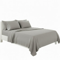 Plain Poly Cotton Easy Care Fitted Flat Sheet Matching Pillowcases Set Silver - thumbnail 2