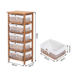 Wyld Haus Yorila 5-Drawer Tall Dresser With Natural Wicker Baskets, 40L X 29W X 90H Cm - thumbnail 3