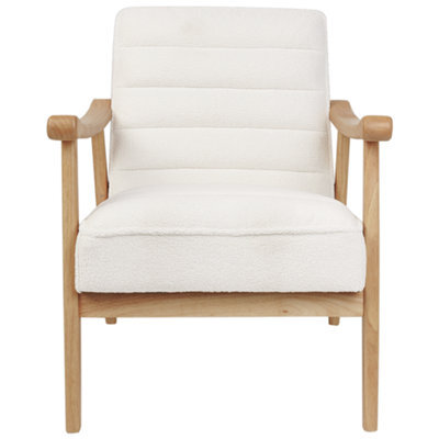 Wyld And Coco White Bouclé Armchair With Rubberwood Frame And Armrests, Retro Living Room Chair, W62 X D74 X H79Cm - image 1