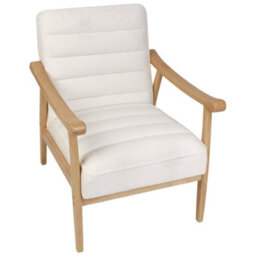 Wyld And Coco White Bouclé Armchair With Rubberwood Frame And Armrests, Retro Living Room Chair, W62 X D74 X H79Cm - thumbnail 7