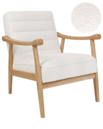 Wyld And Coco White Bouclé Armchair With Rubberwood Frame And Armrests, Retro Living Room Chair, W62 X D74 X H79Cm - thumbnail 3