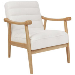 Wyld And Coco White Bouclé Armchair With Rubberwood Frame And Armrests, Retro Living Room Chair, W62 X D74 X H79Cm - thumbnail 4