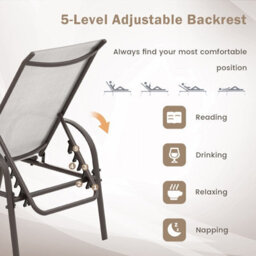 Costway Patio Chaise Lounge Chair Outdoor Adjustable Folding Recliner-Grey - thumbnail 7