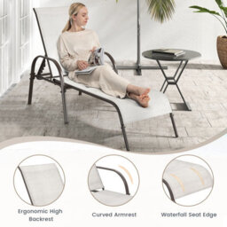 Costway Patio Chaise Lounge Chair Outdoor Adjustable Folding Recliner-Grey - thumbnail 8
