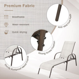 Costway Patio Chaise Lounge Chair Outdoor Adjustable Folding Recliner-Grey - thumbnail 9