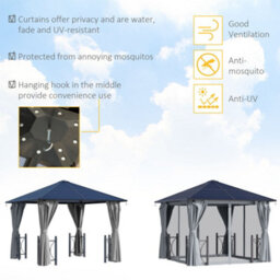 Outsunny 3X3(M) Hardtop Gazebo With Polycarbonate Roof, Netting And Curtains - thumbnail 6