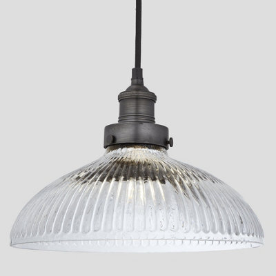 Industville Brooklyn Glass Dome Pendant, 12 Inch, Pewter Holder - image 1
