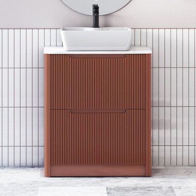 Royal Bathrooms Avenza 700mm Terracotta Clay Floor Standing Countertop Bathroom Vanity Unit 2 Drawer With Cube Basin - image 1