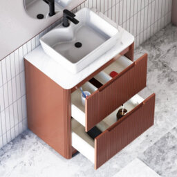 Royal Bathrooms Avenza 700mm Terracotta Clay Floor Standing Countertop Bathroom Vanity Unit 2 Drawer With Cube Basin - thumbnail 5