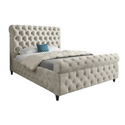 Savana Sleigh Upholstered Soft Velvet Cream Bed Frame - thumbnail 5