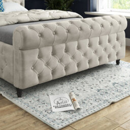 Savana Sleigh Upholstered Soft Velvet Cream Bed Frame - thumbnail 3