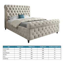 Savana Sleigh Upholstered Soft Velvet Cream Bed Frame - thumbnail 4