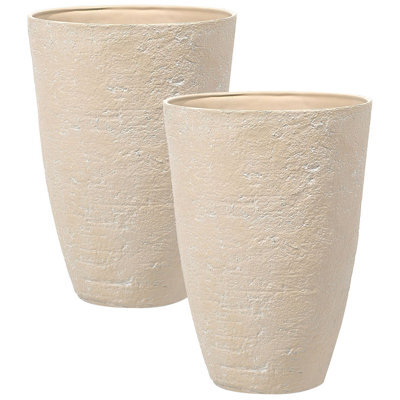 Beliani Set Of 2 Plant Pots Camia 51 Cm Beige - image 1